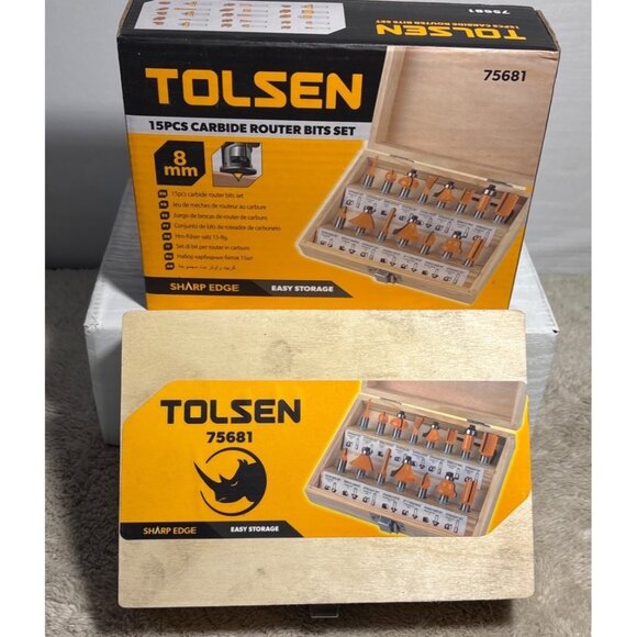 Tolsen 15Pcs Carbide Router Bits Set With Wooden Box - Picture 5 of 10
